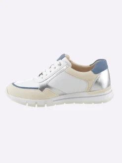 Sneakers & Schnürer|Caprice Sneaker im Mix aus Glatt- und Veloursleder weiß-jeansblau