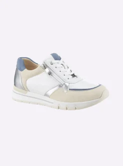 Sneakers & Schnürer|Caprice Sneaker im Mix aus Glatt- und Veloursleder weiß-jeansblau