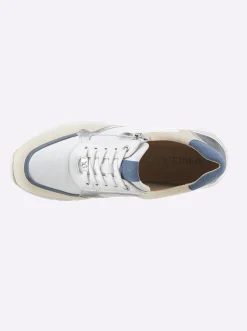 Sneakers & Schnürer|Caprice Sneaker im Mix aus Glatt- und Veloursleder weiß-jeansblau