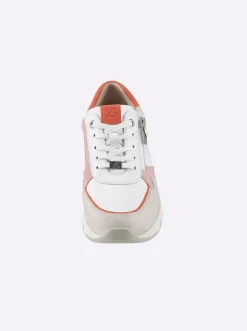 Sneakers & Schnürer|Caprice Sneaker im Mix aus Glatt- und Veloursleder weiß-orange