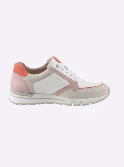 Sneakers & Schnürer|Caprice Sneaker im Mix aus Glatt- und Veloursleder weiß-orange