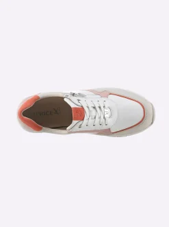 Sneakers & Schnürer|Caprice Sneaker im Mix aus Glatt- und Veloursleder weiß-orange
