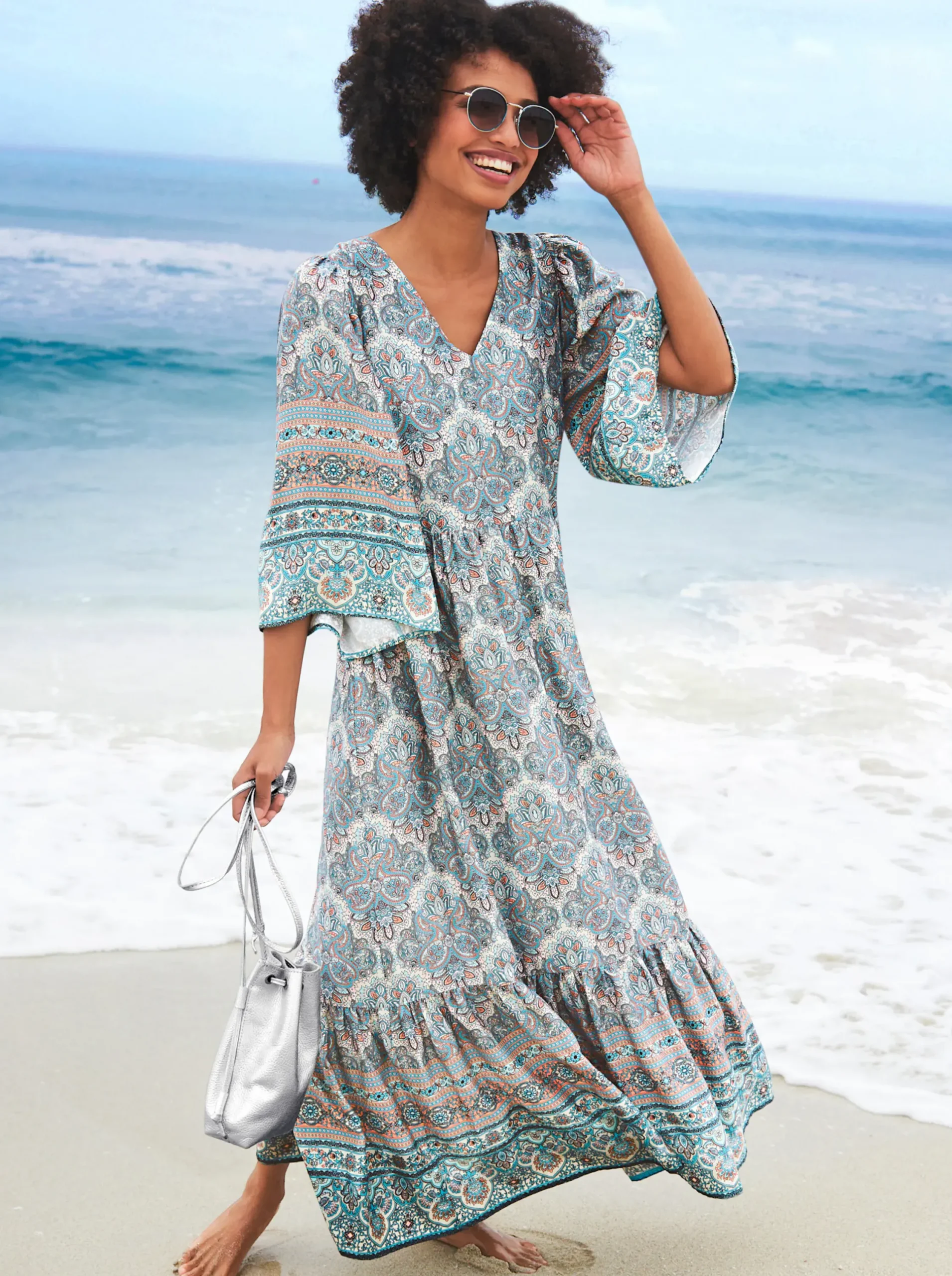 Strandkleider|heine Sommerkleid sand-flamingo-bedruckt