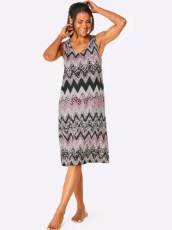 Strandkleider|Kleider|feel good Sommerkleid violett-schwarz-bedruckt