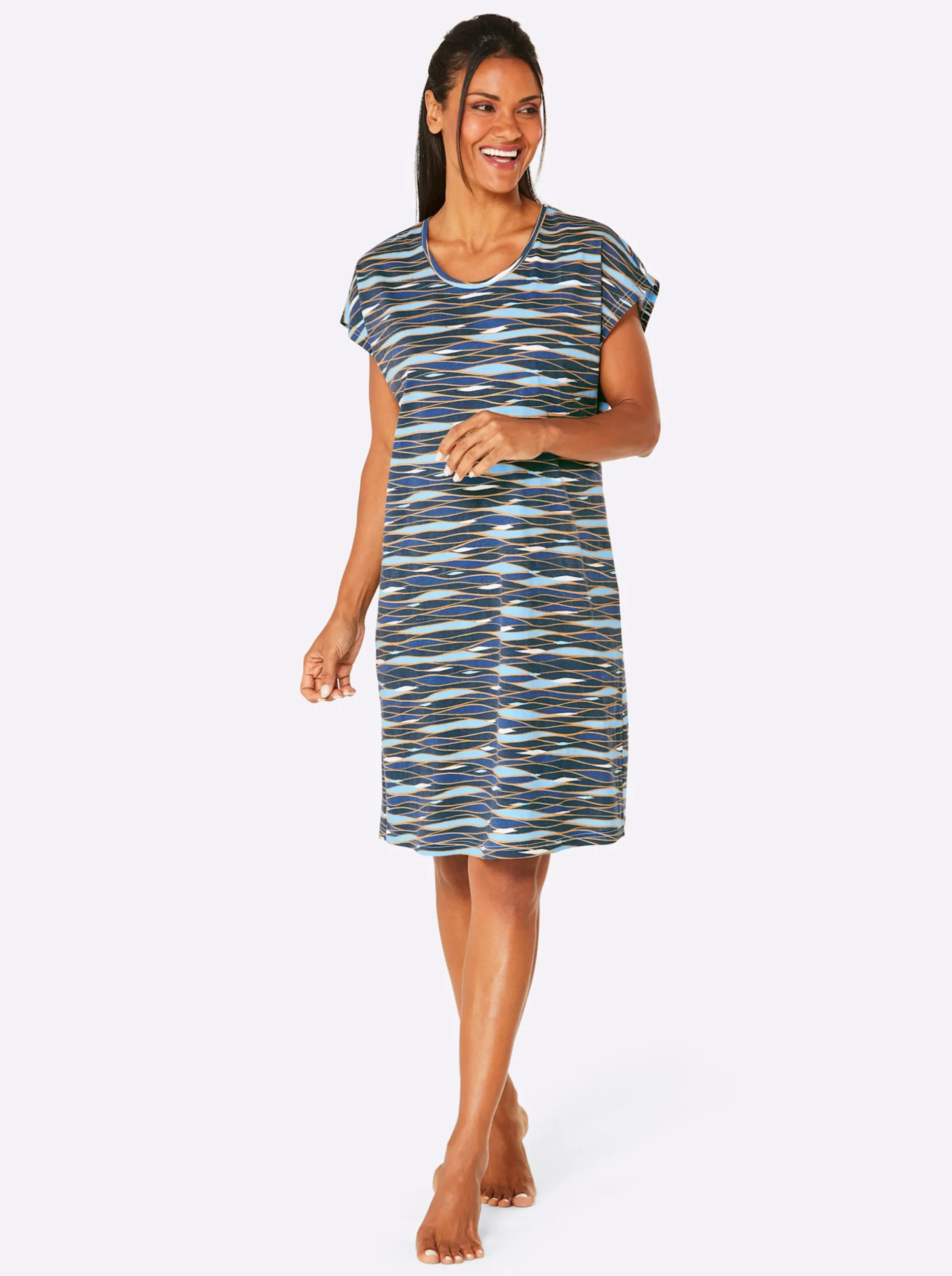 Strandkleider|feel good Sommerkleid dunkelblau-bedruckt+aqua-bedruckt