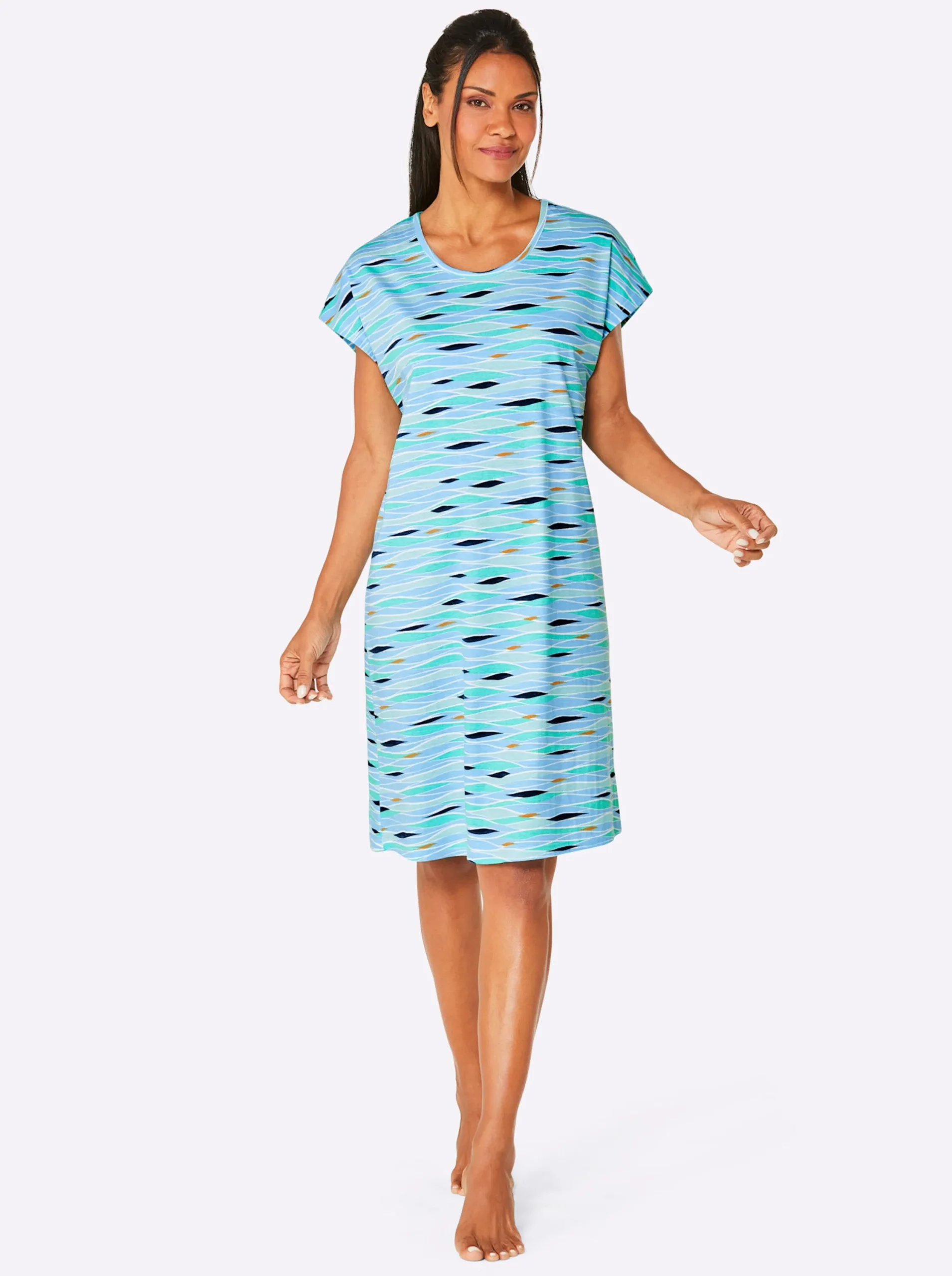 Strandkleider|feel good Sommerkleid dunkelblau-bedruckt+aqua-bedruckt