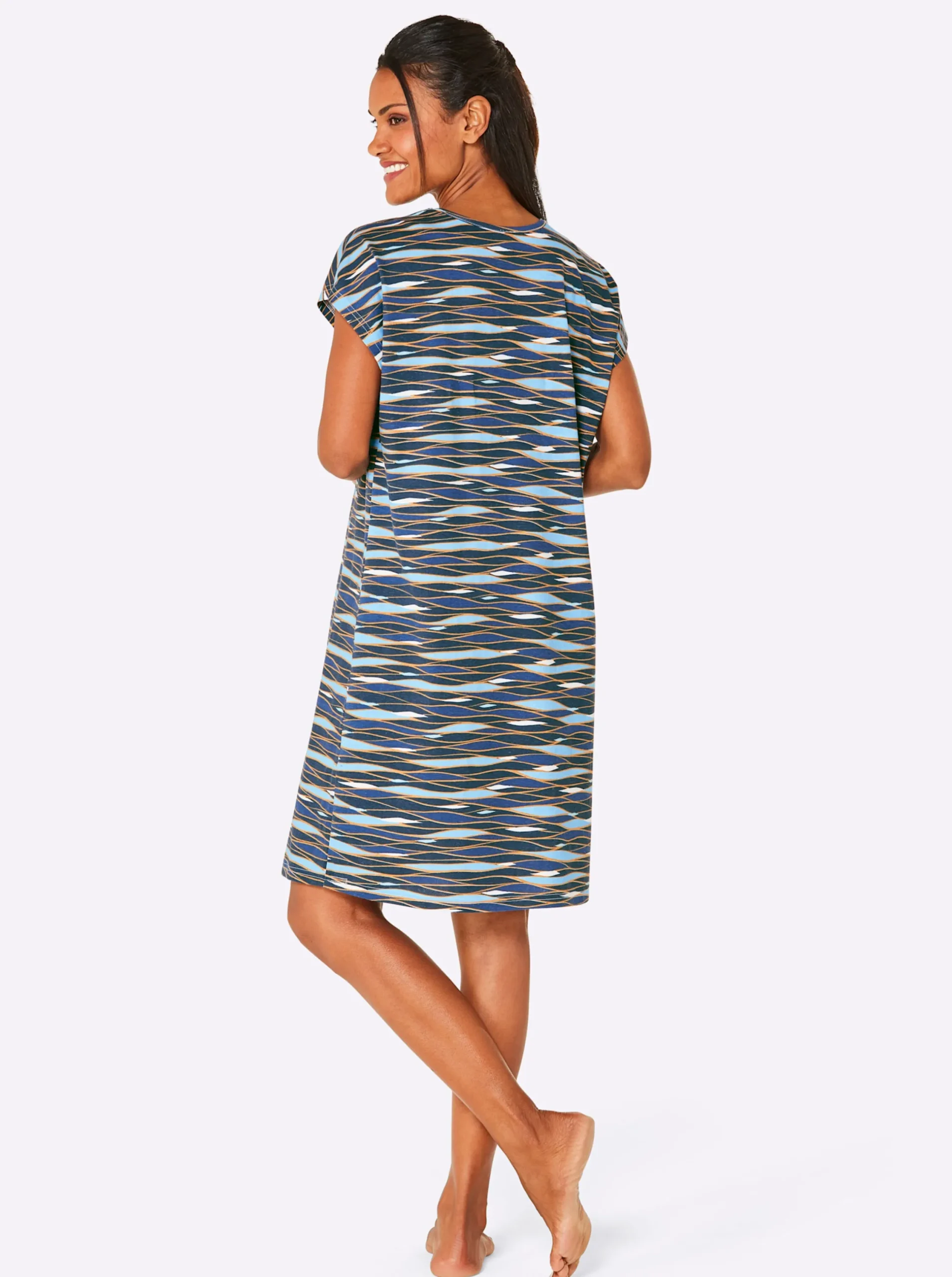 Strandkleider|feel good Sommerkleid dunkelblau-bedruckt+aqua-bedruckt