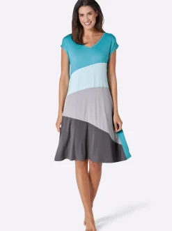 Strandkleider|feel good Sommerkleid in A-Linie türkis-anthrazit