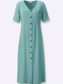 Kleider| Sommerkleid Knöpfe in Horn-Optik salbei
