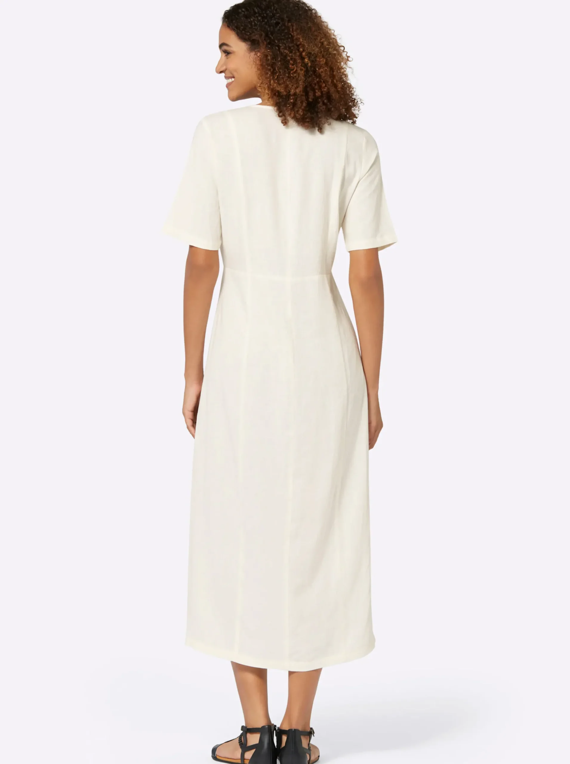 Kleider| Sommerkleid Knöpfe in Horn-Optik champagner