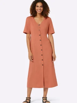 Strandkleider|Kleider| Sommerkleid Knöpfe in Horn-Optik papaya