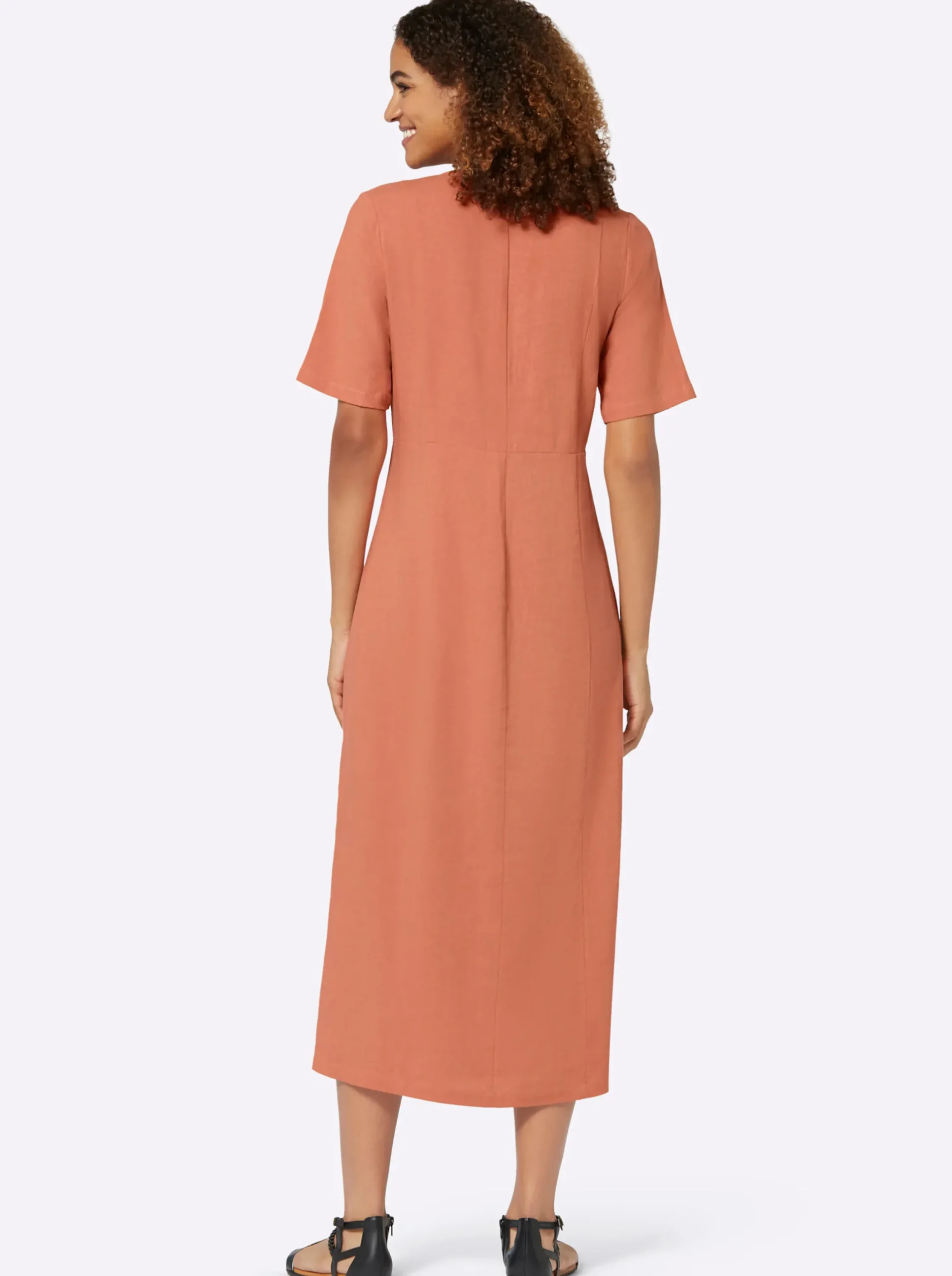 Strandkleider|Kleider| Sommerkleid Knöpfe in Horn-Optik papaya