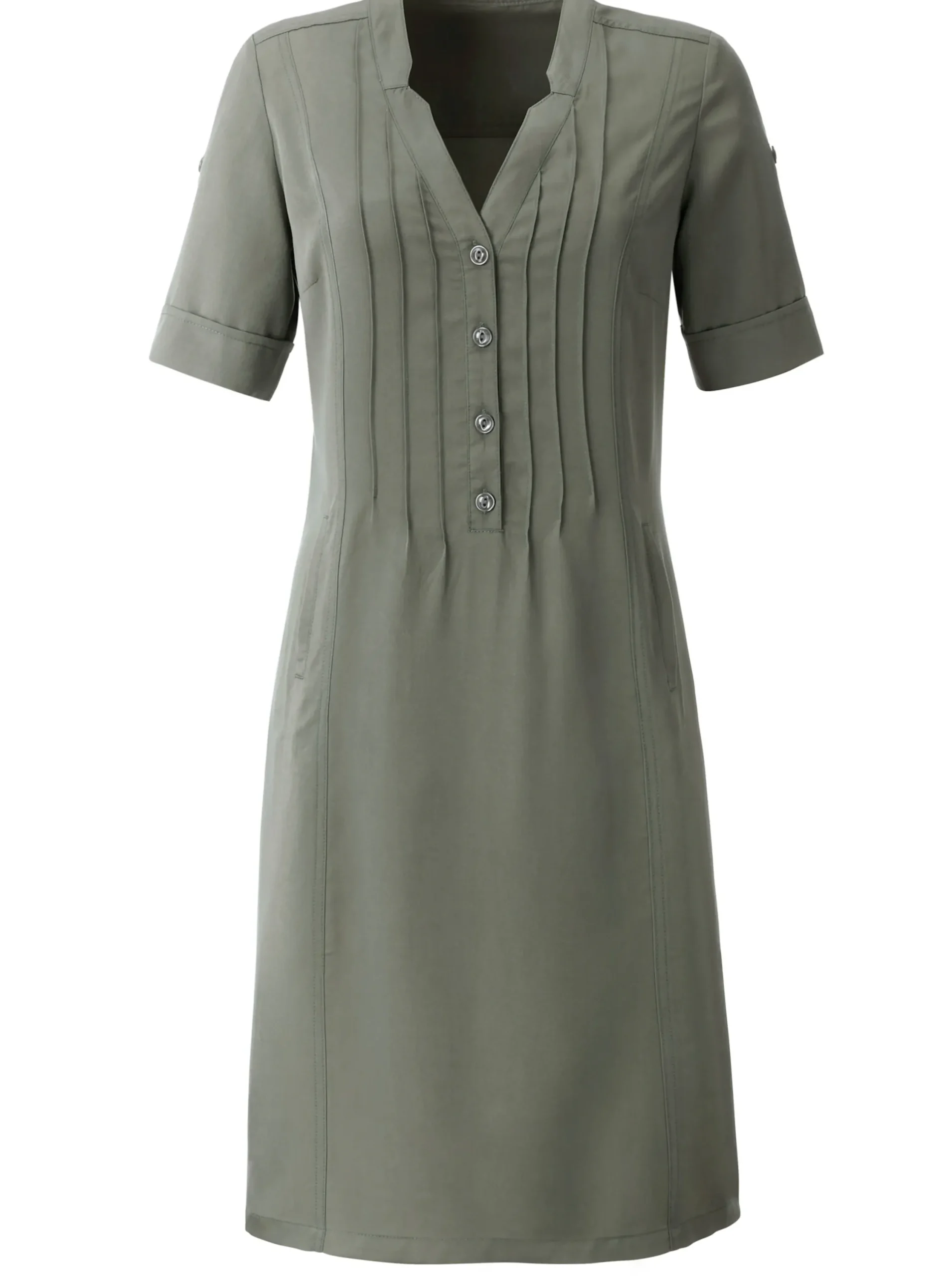 Kleider| Sommerkleid mit Biesen-Verzierung hellkhaki