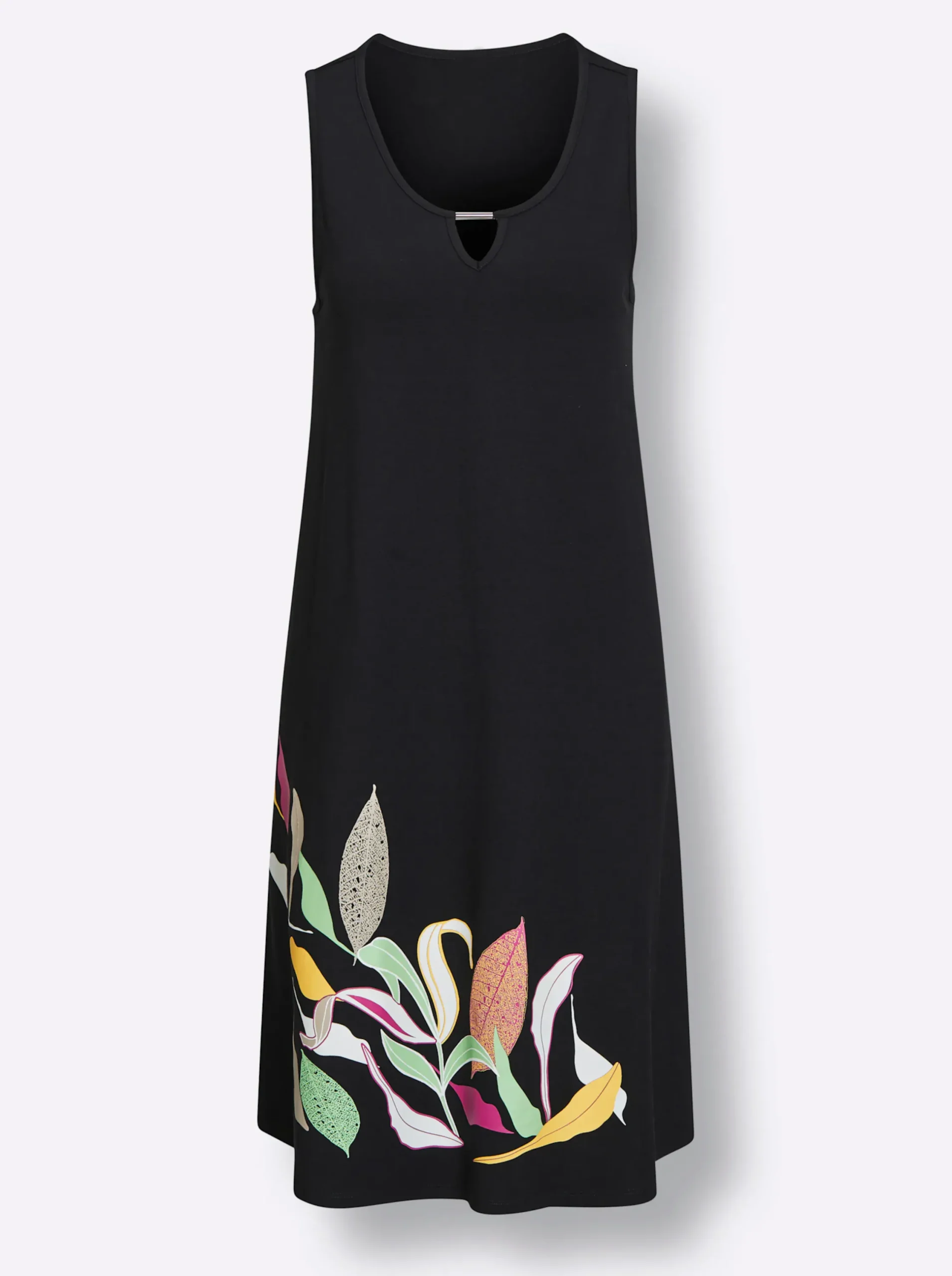Strandkleider|feel good Sommerkleid mit Dekospange am Ausschnitt schwarz-fuchsia