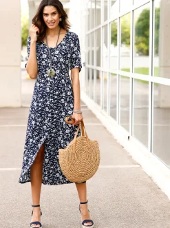 Kleider| Sommerkleid mit Knopfleiste marine-bedruckt