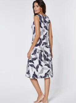 Strandkleider|feel good Sommerkleid mit Rundhals-Ausschnitt weiß-bedruckt