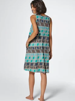 Strandkleider|Kleider|feel good Sommerkleid mit seitlichen Taschen aquamarin-gemustert