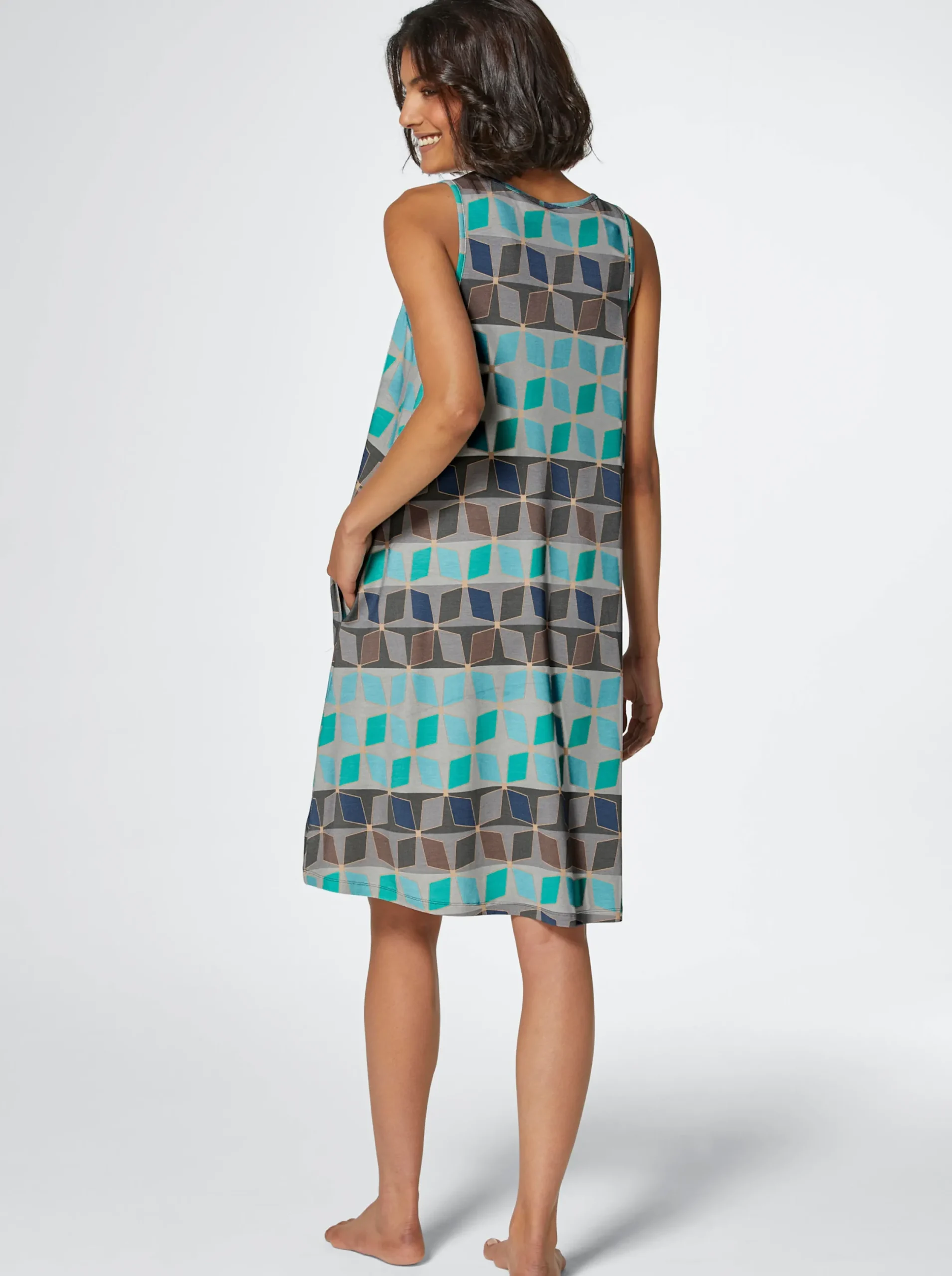 Strandkleider|Kleider|feel good Sommerkleid mit seitlichen Taschen aquamarin-gemustert