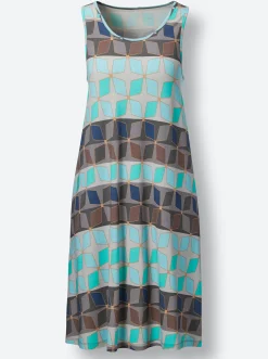 Strandkleider|Kleider|feel good Sommerkleid mit seitlichen Taschen aquamarin-gemustert