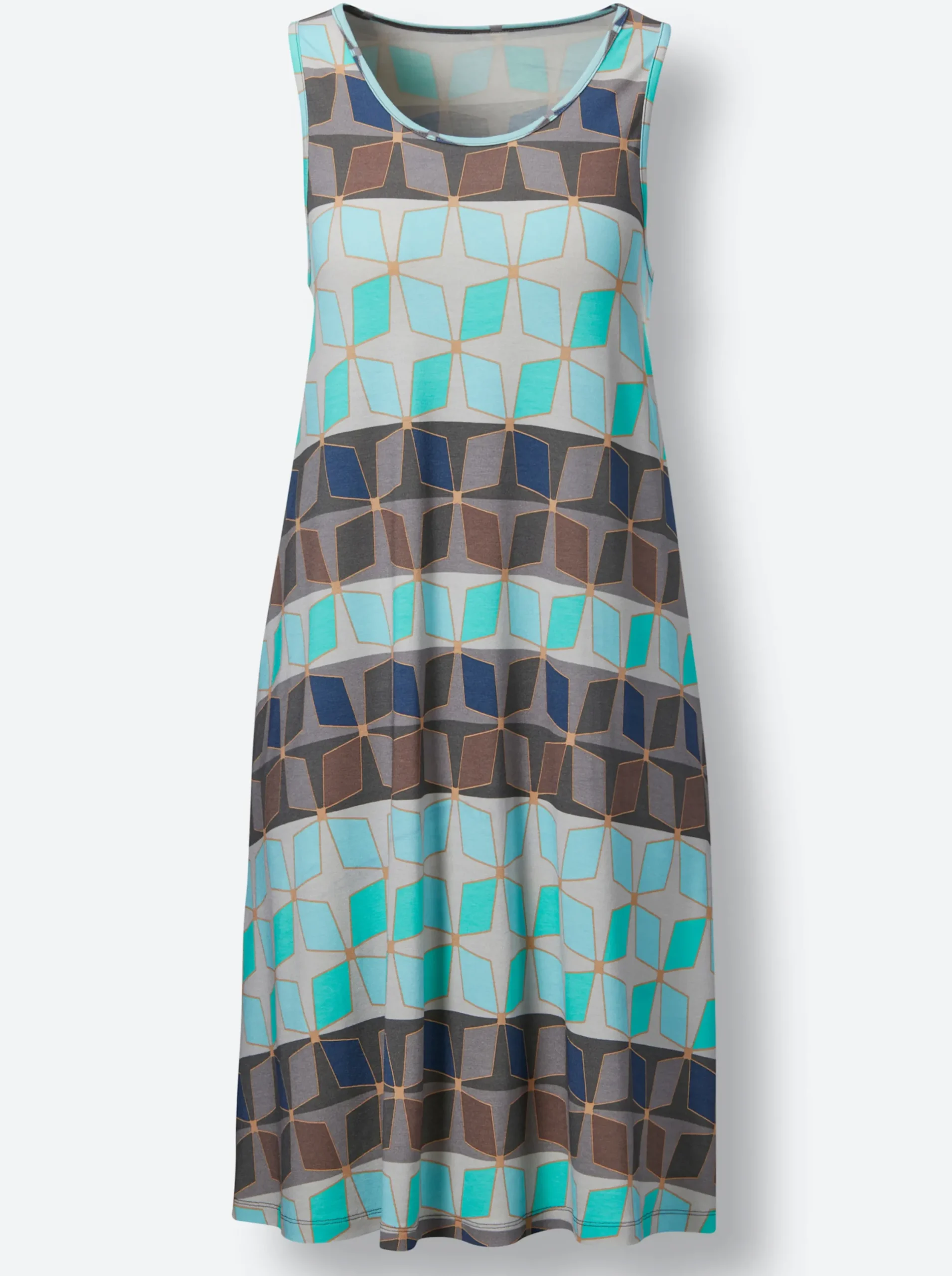 Strandkleider|Kleider|feel good Sommerkleid mit seitlichen Taschen aquamarin-gemustert