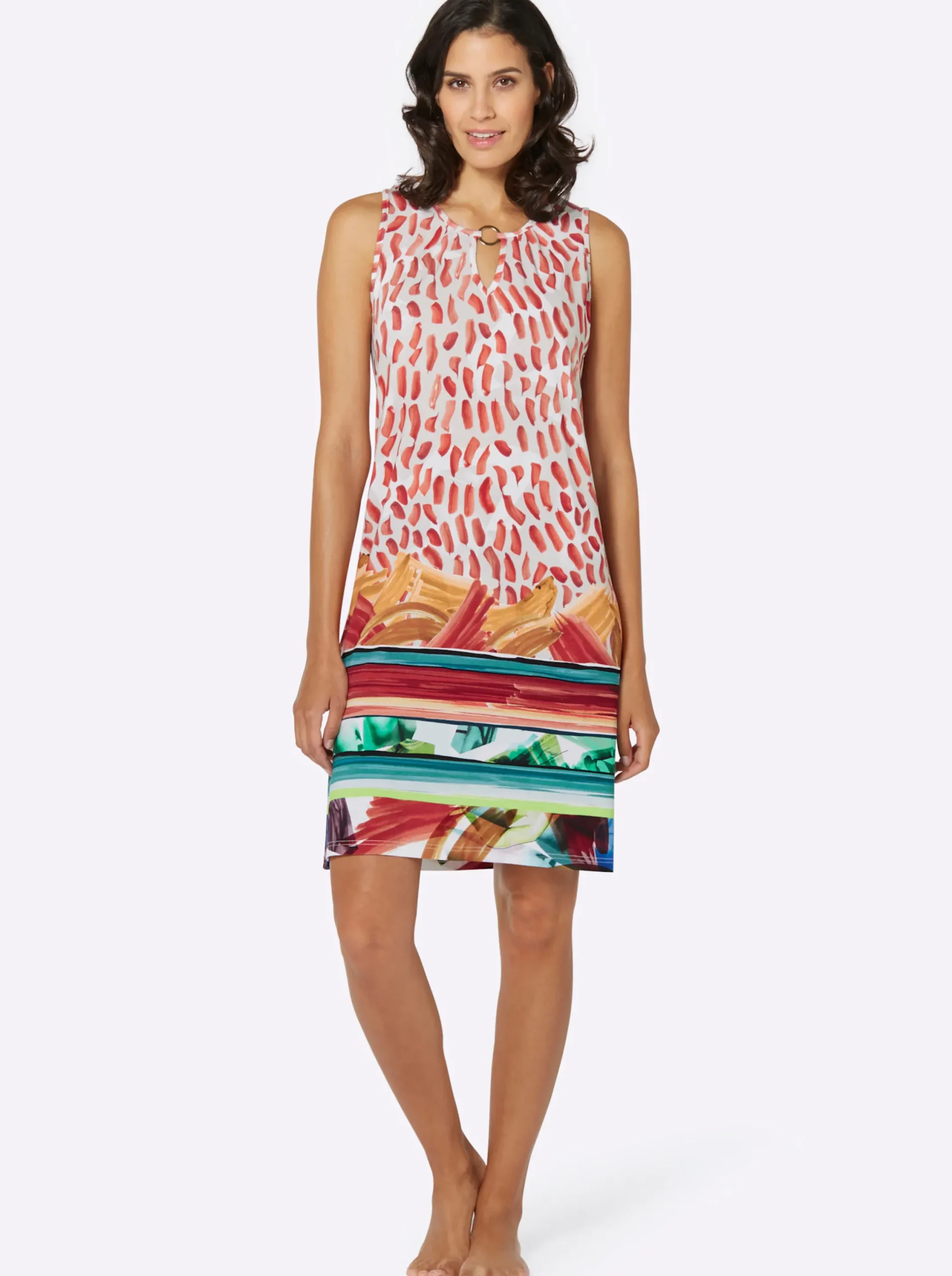 Strandkleider|Comtessa Sommerkleid mit Tropfen-Ausschnitt bunt-gemustert