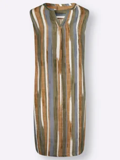 Strandkleider|Kleider| Sommerkleid mit V-Ausschnitt khaki-camel-bedruckt