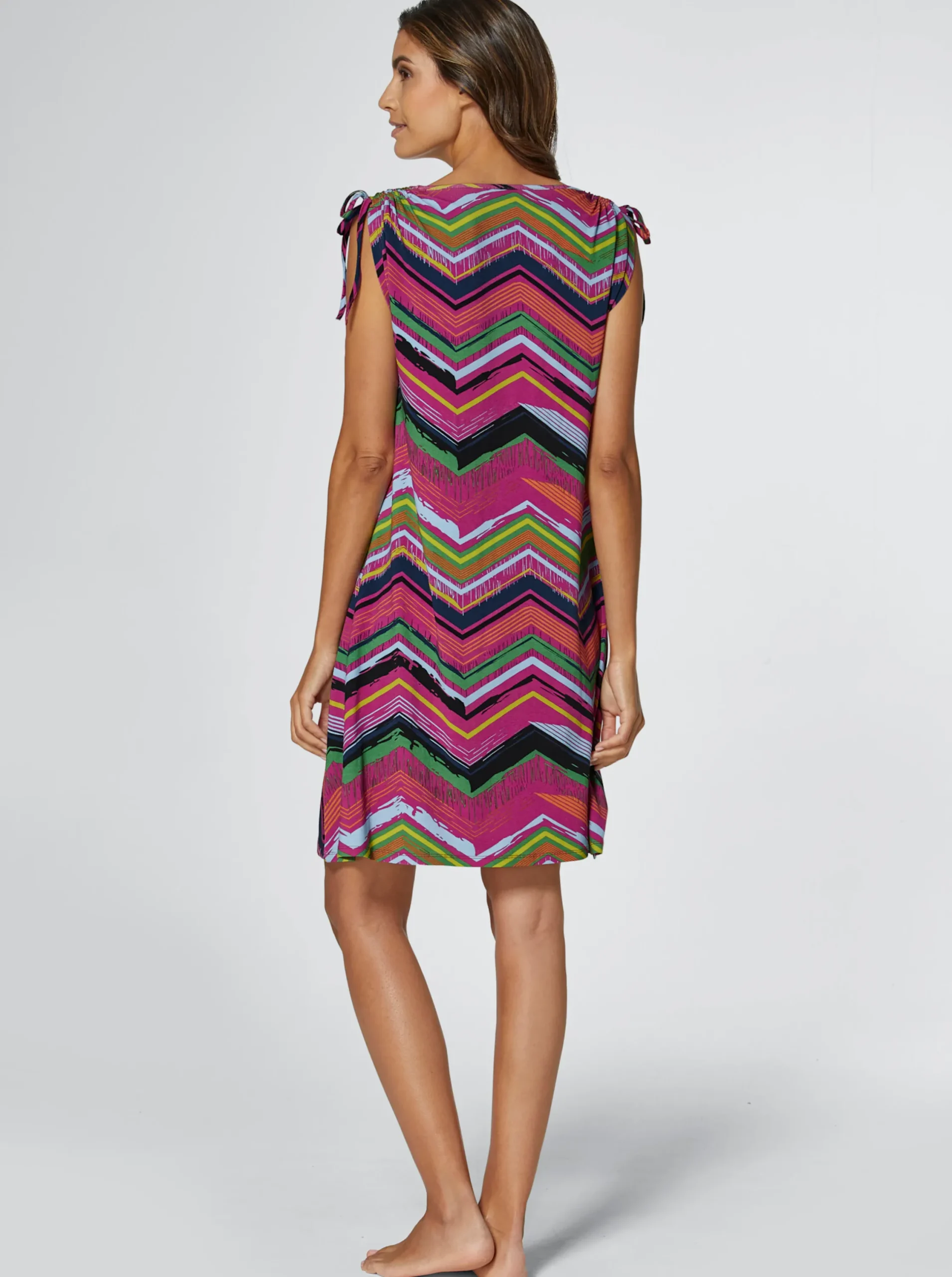 Strandkleider|feel good Sommerkleid mit Zugband an den Schultern magenta-gemustert