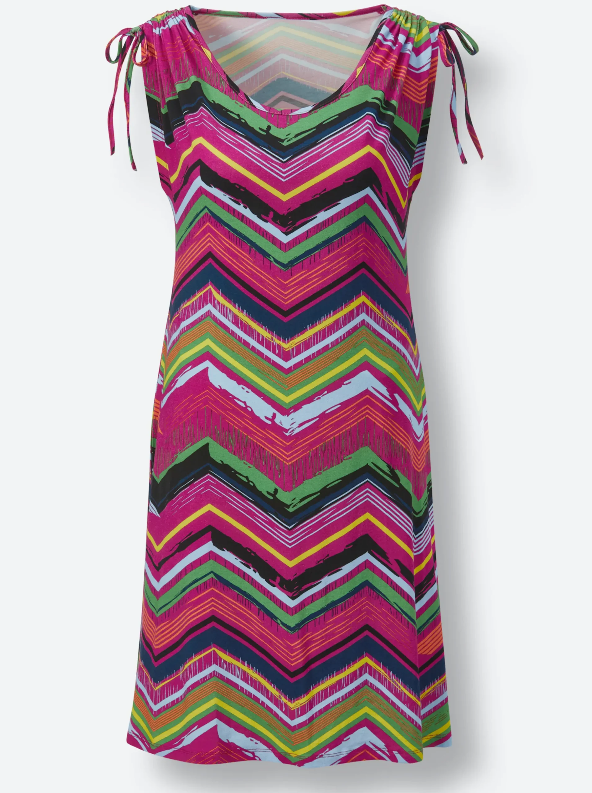 Strandkleider|feel good Sommerkleid mit Zugband an den Schultern magenta-gemustert