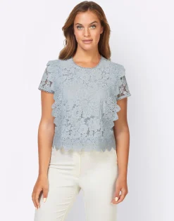 Blusen|heine Spitzen-Bluse hellblau