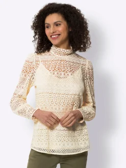 Blusen|heine Spitzenbluse inklusive blickdichtem Top champagner