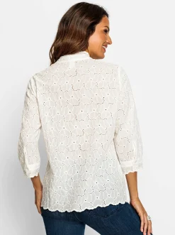 Blusen| Spitzenbluse mit Stehkragen ecru