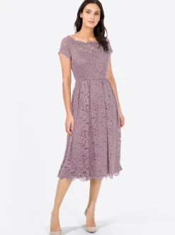 Kleider| Spitzenkleid mit U-Boot-Ausschnitt, schwingend mauve