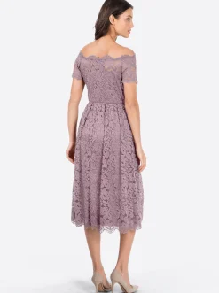 Kleider| Spitzenkleid mit U-Boot-Ausschnitt, schwingend mauve