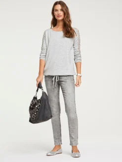 Shirts|heine Spitzenshirt mit Langarm grau-melange