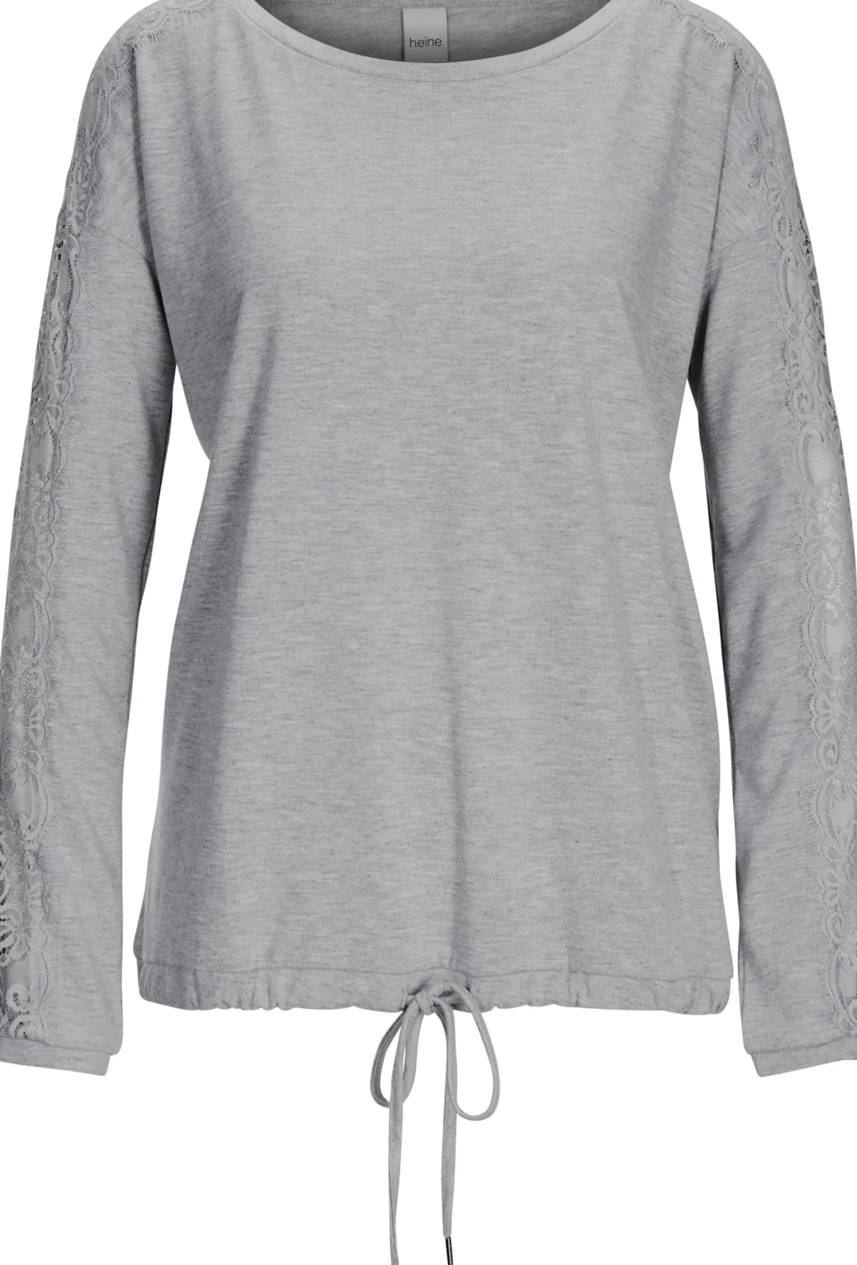 Shirts|heine Spitzenshirt mit Langarm grau-melange