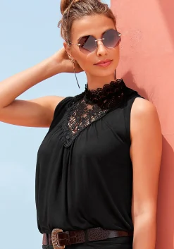 Shirts|LASCANA Spitzentop schwarz