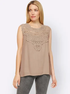 Blusen|Shirts|heine Spitzentop in Crinkle-Optik sesam