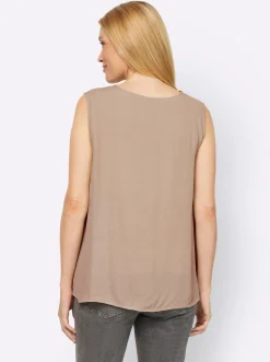 Blusen|Shirts|heine Spitzentop in Crinkle-Optik sesam