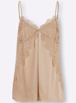 Blusen|heine Spitzentop mit Seide beige
