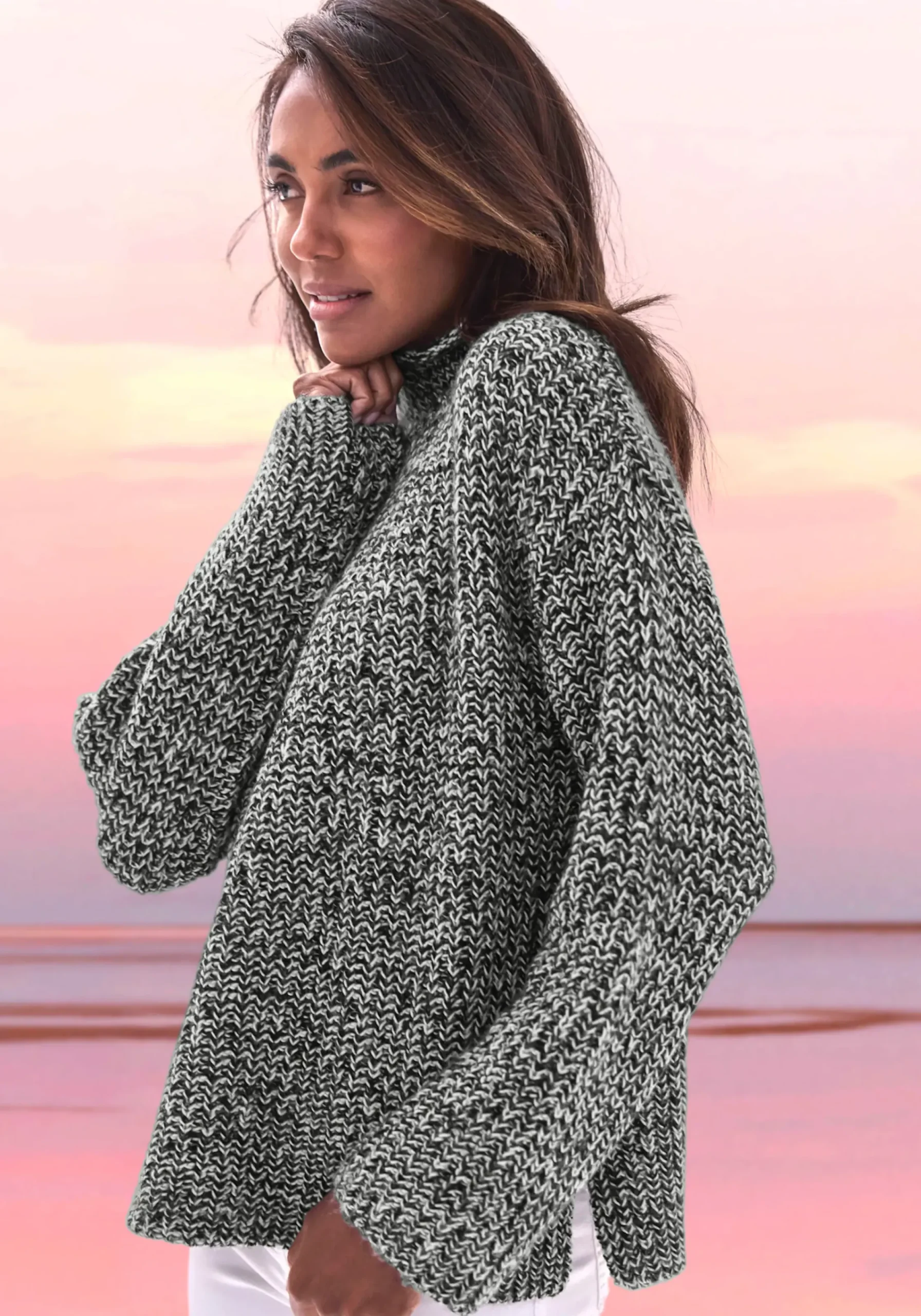 Strandmode|Buffalo Stehkragenpullover schwarz-weiß