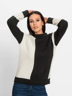 Pullover|heine Stehkragenpullover schwarz-ecru-gemustert