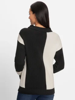 Pullover|heine Stehkragenpullover schwarz-ecru-gemustert