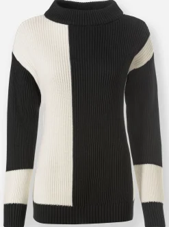 Pullover|heine Stehkragenpullover schwarz-ecru-gemustert