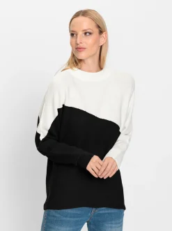 Pullover|heine Stehkragenpullover schwarz-ecru-gemustert
