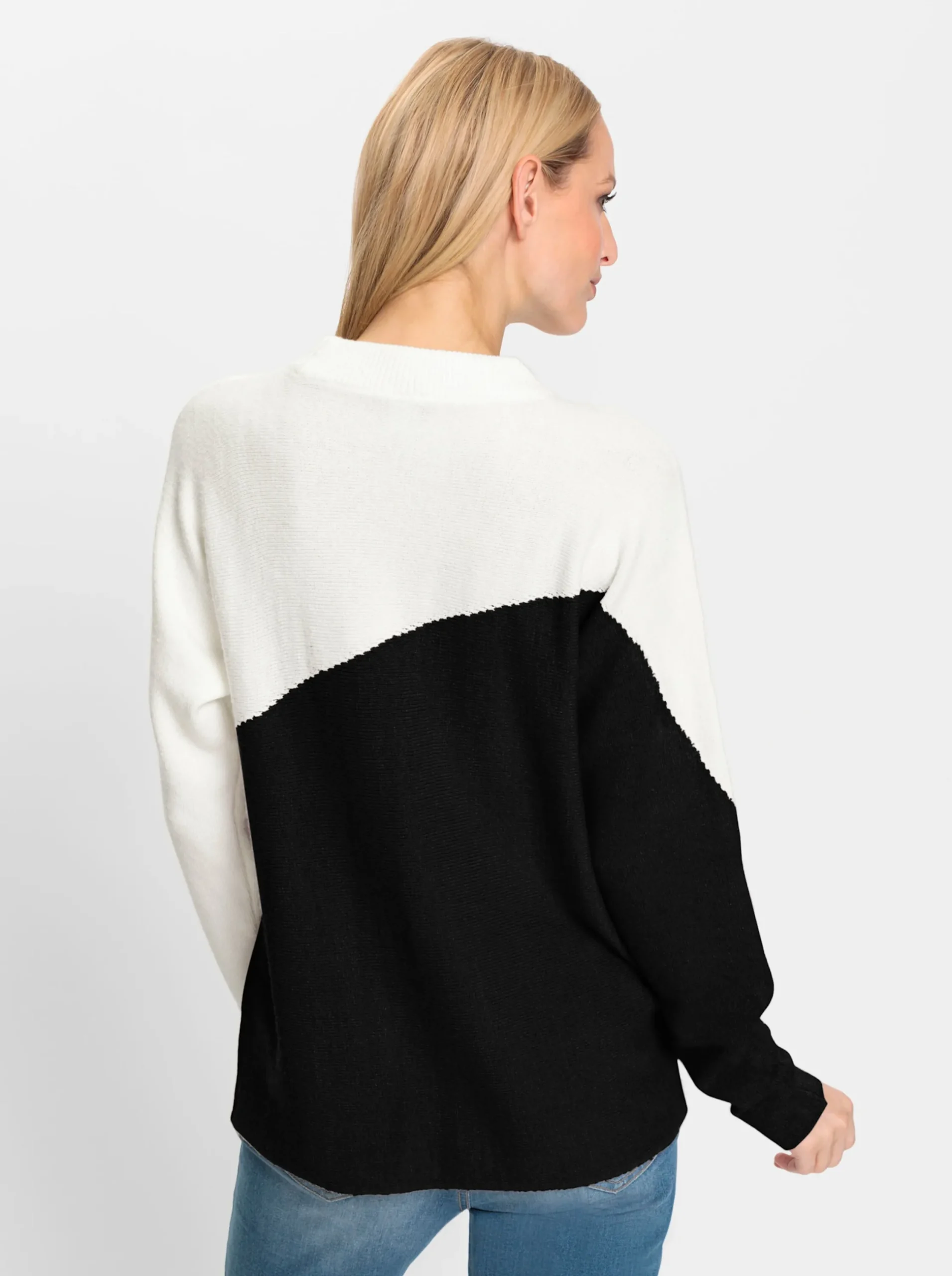 Pullover|heine Stehkragenpullover schwarz-ecru-gemustert