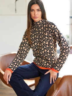 Pullover|heine Stehkragenpullover im grafischen Dessin camel-schwarz-gemustert