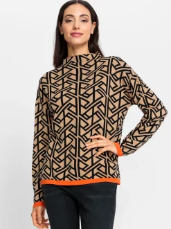 Pullover|heine Stehkragenpullover im grafischen Dessin camel-schwarz-gemustert