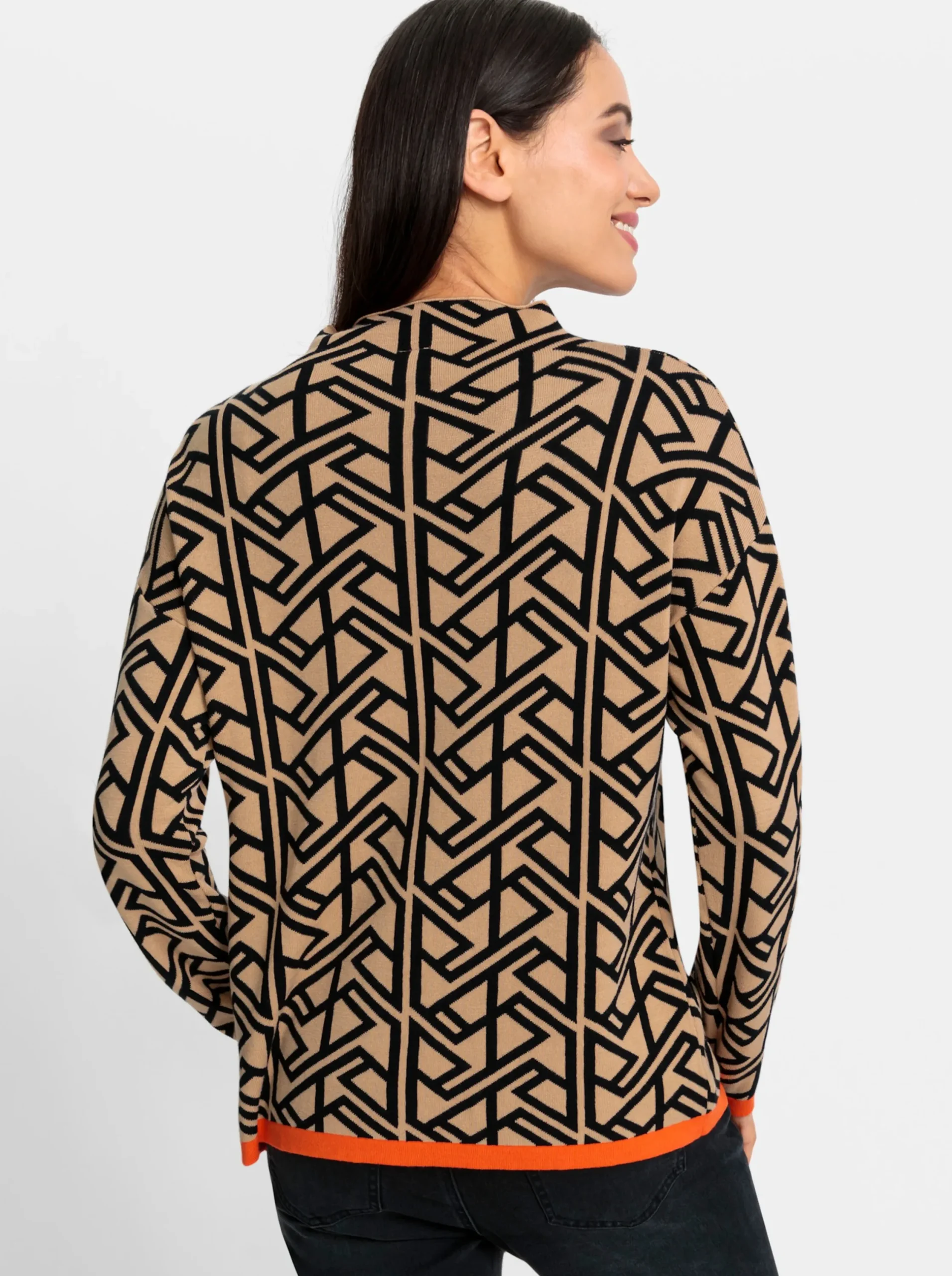 Pullover|heine Stehkragenpullover im grafischen Dessin camel-schwarz-gemustert