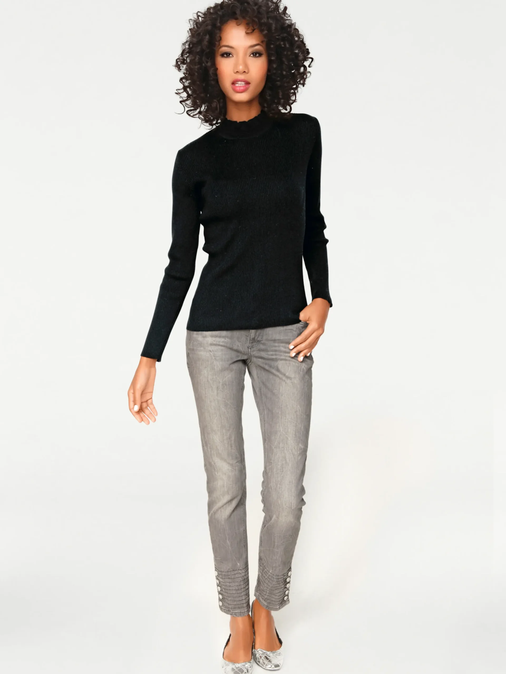 Pullover|heine Stehkragenpullover in figurbetonender Form schwarz