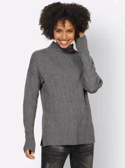 Pullover|heine Stehkragenpullover mit 20% Kaschmir grau-meliert